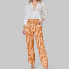 Plus Size Solid Color Shirt And Print Pants Suit GMAN-28494