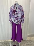 Plus Size Print Long Sleeve Shirt Two Piece Pants Suit GMAN-9123