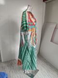 Plus Size Print V Neck Tie Up Maxi Dress GMAN-21383