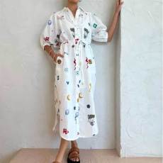 Plus Size Print Tie Up Lapel Shirt Dress GMAN-25113