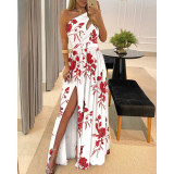 Plus Size Slash Shoulder Print Split Maxi Dress GMAN-21703