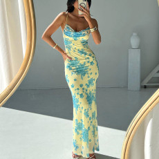 Plus Size Floral Printed Sling Bandage Dress GMAN-28024