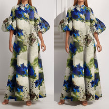 Plus Size Loose Print Bubble Sleeve Maxi Dress GMAN-29008
