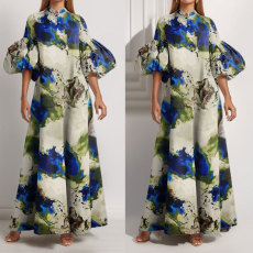 Plus Size Loose Print Bubble Sleeve Maxi Dress GMAN-29008