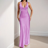 Plus Size Sexy V-neck Pleated Maxi Dress GMAN-28978