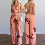 Plus Size Print Sling Tops And Wide Leg Pants Suit GMAN-8258