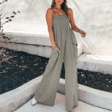 Plus Size Solid Color Sling Pleated Jumpsuit GMAN-9050