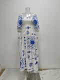 Plus Size Printed Lantern Short Sleeve Big Hem Maxi Dress GMAN-28338-28335