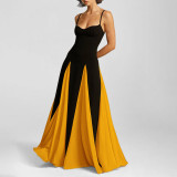 Plus Size Sling Color Block Big Swing Maxi Dress GMAN-28457