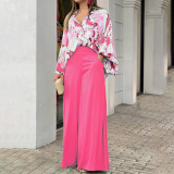 Plus Size Print Long Sleeve Shirt Two Piece Pants Suit GMAN-9123