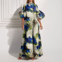 Plus Size Loose Print Bubble Sleeve Maxi Dress GMAN-29008
