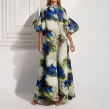 Plus Size Loose Print Bubble Sleeve Maxi Dress GMAN-29008