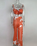 Plus Size Print Sling Tops And Wide Leg Pants Suit GMAN-8258