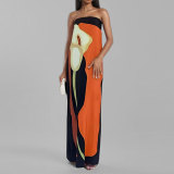 Plus Size Print Tube Tops Backless Maxi Dress GMAN-28178
