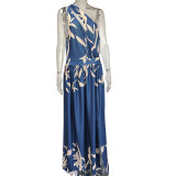 Plus Size Slash Shoulder Print Split Maxi Dress GMAN-21703