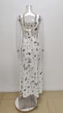 Plus Size Bow Tie Printed Backless Halter Maxi Dress GMAN-25105