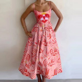 Plus Size Fashion Printed Pleated Big Hem Camisole Dress GMAN-28744