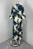 Plus Size Loose Print Bubble Sleeve Maxi Dress GMAN-29008