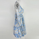Plus Size Hollow Out Strappy V Neck Print Midi Dress GMAN-21503
