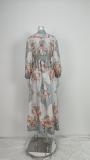 Plus Size V Neck Long Sleeve Print Maxi Dress GMAN-28758