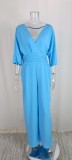 Plus Size Solid Color V Neck Jumpsuit GMAN-22145