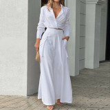 Plus Size Long Sleeve Solid Color Shirt Two Piece Pants Set GMAN-8777