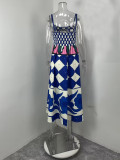 Plus Size Fashion Printed Pleated Big Hem Camisole Dress GMAN-28744