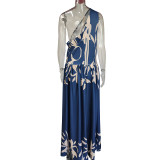Plus Size Slash Shoulder Print Split Maxi Dress GMAN-21703