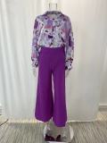 Plus Size Print Long Sleeve Shirt Two Piece Pants Suit GMAN-9123