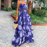 Plus Size Floral Top Camisole Ruffle Cake Skirt Set GMAN-21283