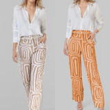 Plus Size Solid Color Shirt And Print Pants Suit GMAN-28494