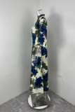 Plus Size Loose Print Bubble Sleeve Maxi Dress GMAN-29008