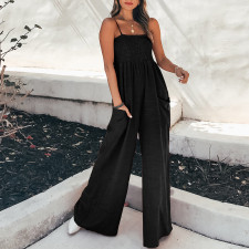 Plus Size Solid Color Sling Pleated Jumpsuit GMAN-9050