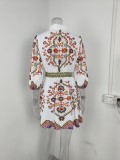 Plus Size V-Neck Lantern Sleeve Printed Dress GMAN-28830