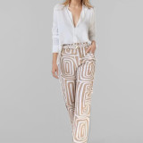 Plus Size Solid Color Shirt And Print Pants Suit GMAN-28494