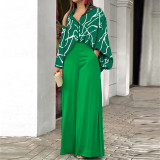 Plus Size Print Long Sleeve Shirt Two Piece Pants Suit GMAN-9123