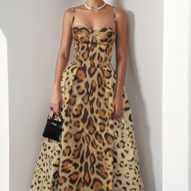 Plus Size Leopard Print Big Swing Maxi Dress GMAN-29081