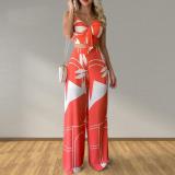 Plus Size Print Sling Tops And Wide Leg Pants Suit GMAN-8258