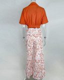 Plus Size Soid Color Shirts Print Pants Suit GMAN-9066