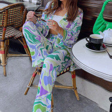 Plus Size Print Shirt Long Sleeve Casual Pants Suit GMAN-8938