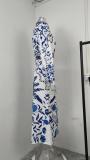 Plus Size Vintage Printed V-Neck Long Sleeve Long Skirt Set GMAN-28925