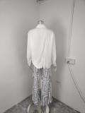 Plus Size Solid Color Shirt And Print Pants Suit GMAN-28494