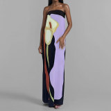 Plus Size Print Tube Tops Backless Maxi Dress GMAN-28178