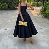Plus Size Solid Color Sleeveless Big Swing Maxi Dress GMAN-28183