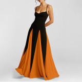 Plus Size Sling Color Block Big Swing Maxi Dress GMAN-28457