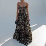 Plus Size Leopard Print Sling Maxi Dress GMAN-29175