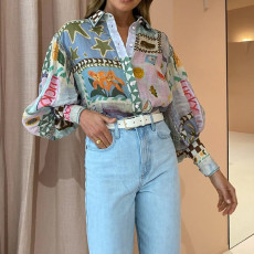 Plus Size Print Lapel Long Sleeve Shirt GMAN-24541