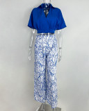 Plus Size Soid Color Shirts Print Pants Suit GMAN-9066