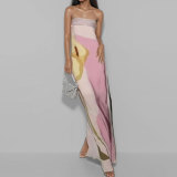 Plus Size Print Tube Tops Backless Maxi Dress GMAN-28178