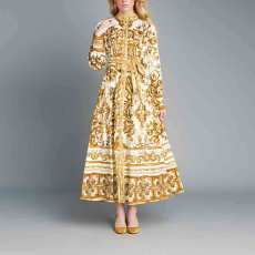 Plus Size Print Long Sleeve Tie Up Maxi Dress GMAN-28398